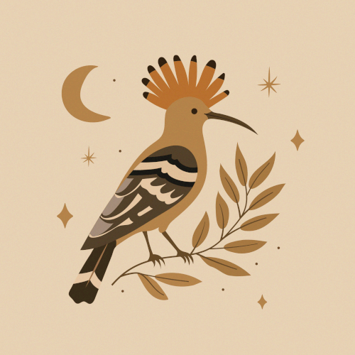 Sacred Hoopoe Bird Among Moon and Stars