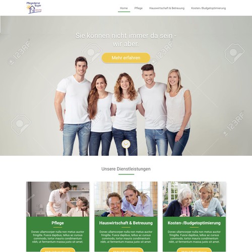 Homepage for medical services company