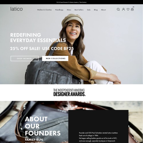 Modern UI/UX design for Latico Leather.