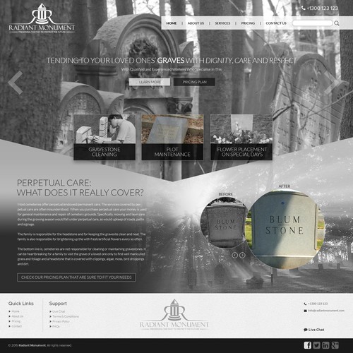 Create an eye-popping website for a monument cleaning service