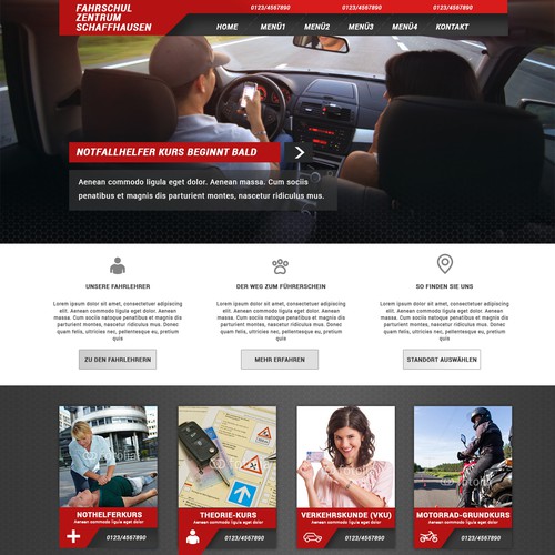 Homepage for a driving school