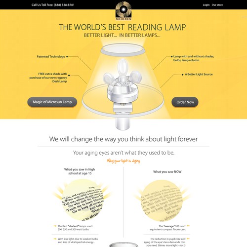 (B2C) Landing page for the World's Best Reading Lamp