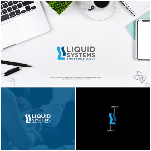 Letter "L" + Letter "S" with liquid accent logo concept.