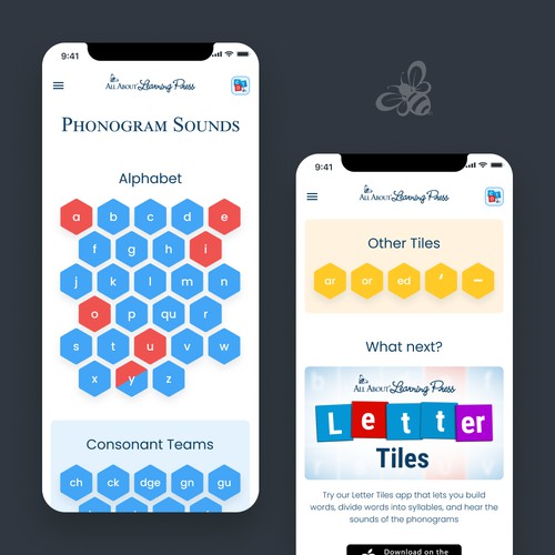 Design for the app that allows users of reading and spelling curriculum to hear the sounds of the letters