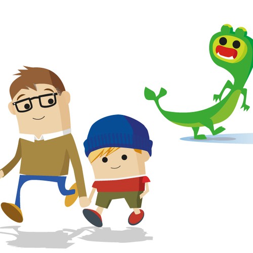 Create three characters for a children's book: Dad, kid & lake monster (think Ugly Doll, Olivia Pig)