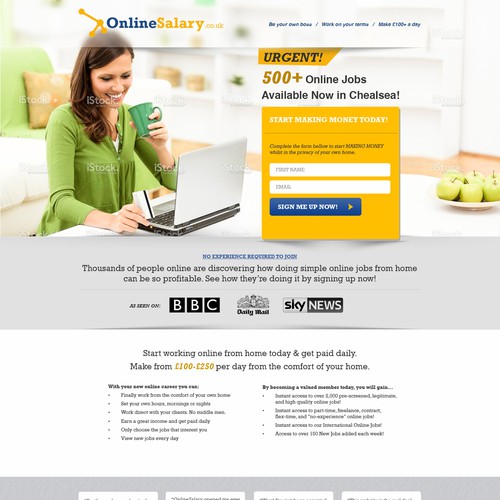 Design a Creative Landing Page for our Make Money at Home Platform
