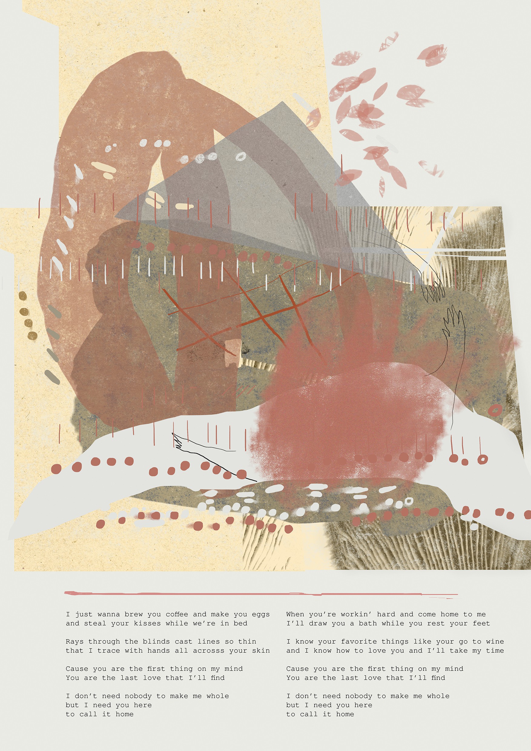 Organic Modern Style Illustration of a Musical Score and Lyrics to be Framed on a Wall