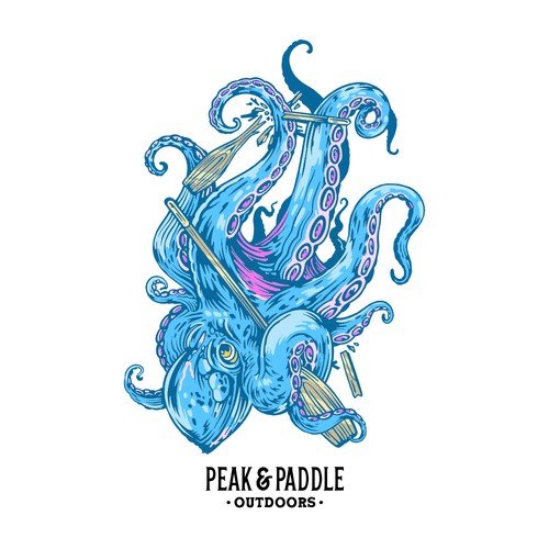 Mythical Kraken taking out a paddle boarder for an outdoor apparel company