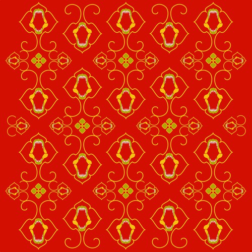 Contemporary Damask Pattern Made up of Shark Jaws