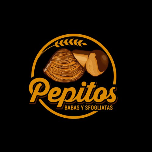 Pepitos want a first delicias logo with slogan babas y sfogliatas