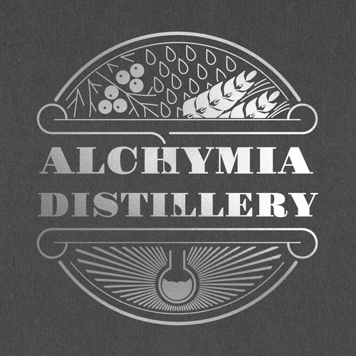 Hand drawn rustic antique styled logo for distillery