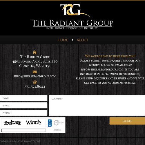 Create a simple, elegant website for The Radiant Group