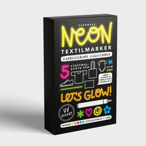 Neon fabric markers packaging design 