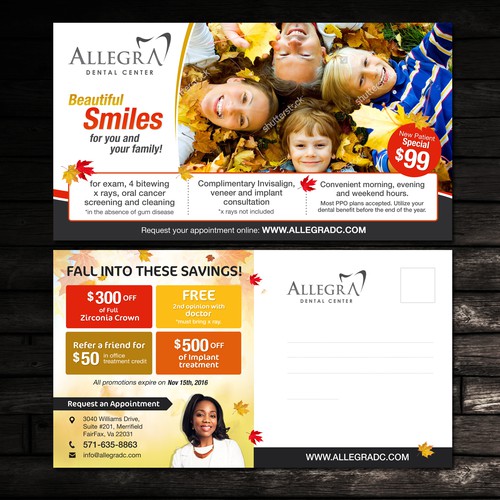 Fall and Holiday Postcard for Allegra Dental