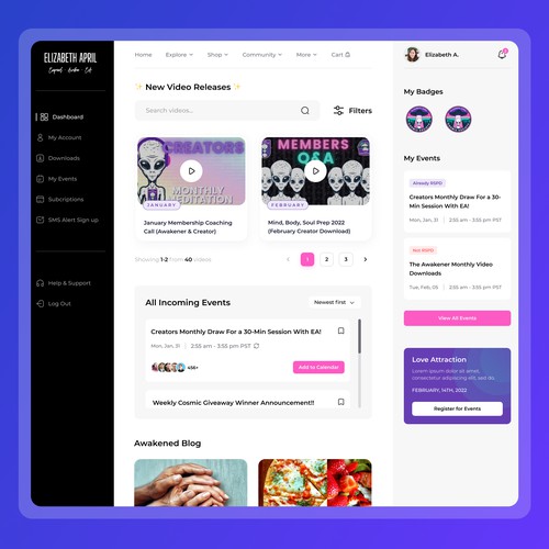 Membership Dashboard for Video Content Producer