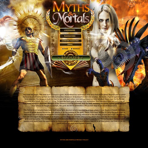 website design for Myths And Mortals