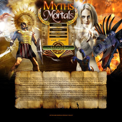 website design for Myths And Mortals