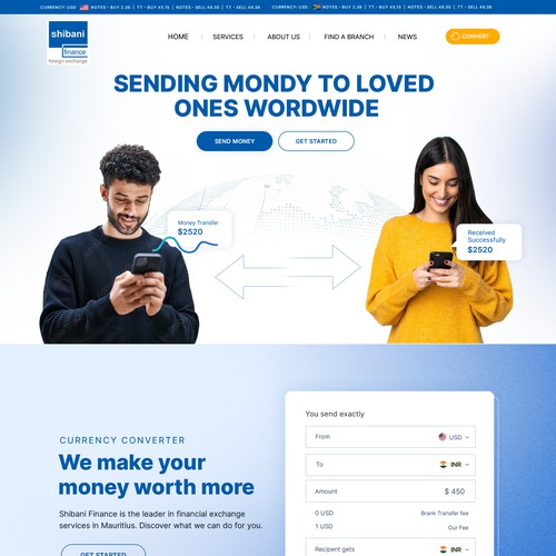 A sleek layout for Shibani - Foreign Currency Exchange
