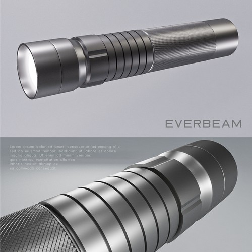 3D exterior design of a new flashlight, show sturdiness and high-tech