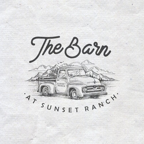 Vintage engraved drawing logo for The Barn