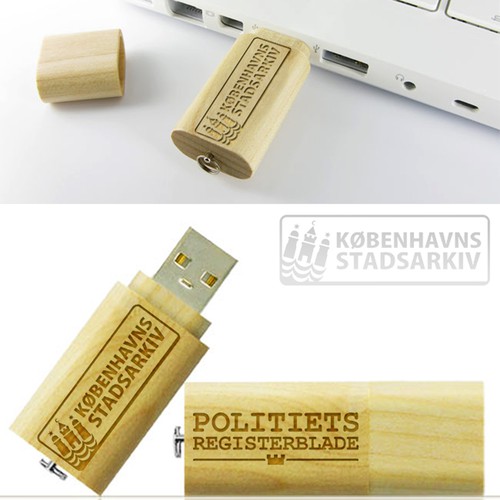 Create a simple design for a wooden USB stick for www.politietsregisterblade.dk