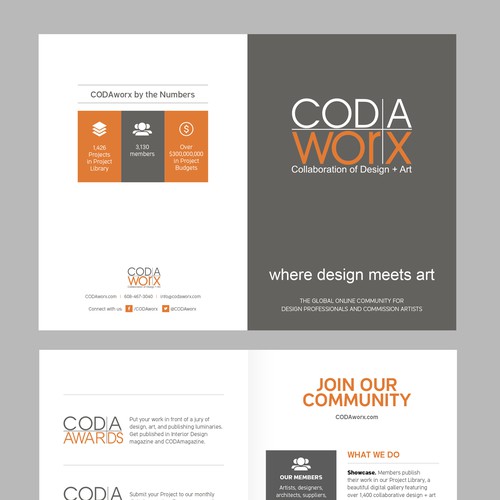 Create a brochure for design + art website, CODAworx