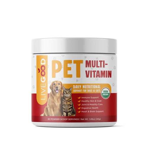 LiveGood Company's Pet Multi-Vitamin Product Packaging Label Design