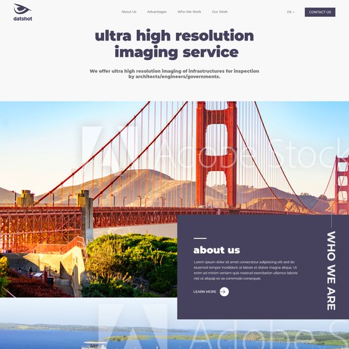 Website design for "Datshot" offering ultra high resolution imaging of infrastructures for inspection by architects/engineers/governments.