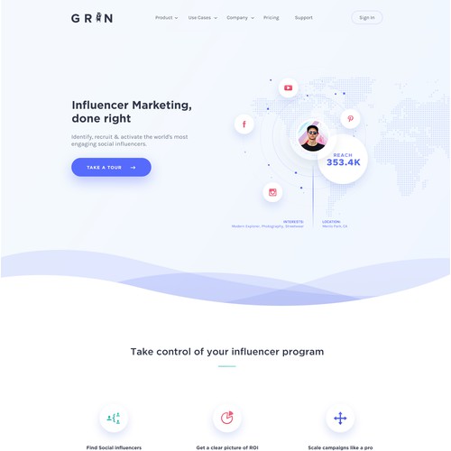 Homepage for influencer marketing platform. 