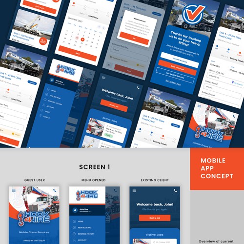 Mobile App UI design for crane booking company