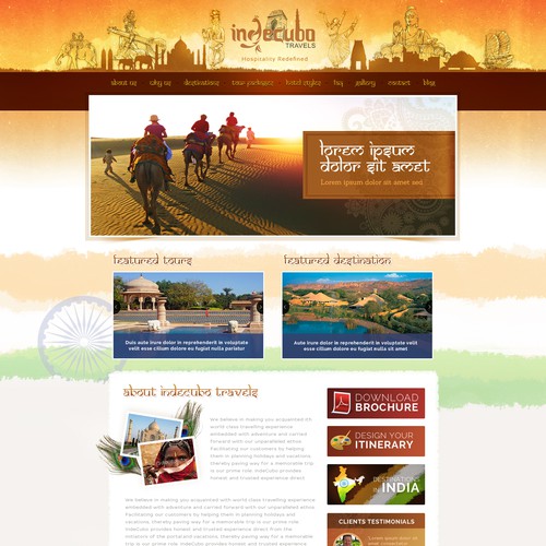 Design a beautiful homepage for a travel website , selling indian destinations & packages