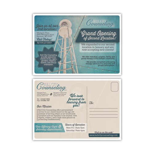 Postcard mailer for counseling agency