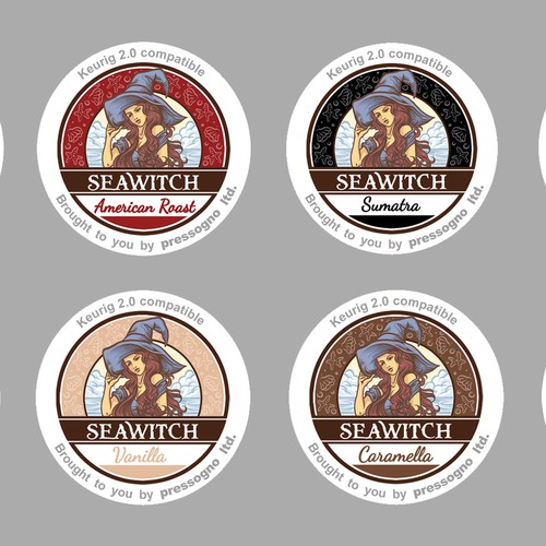 K-Cup Coffee Lid creation illustrated "Seawitch" Range
