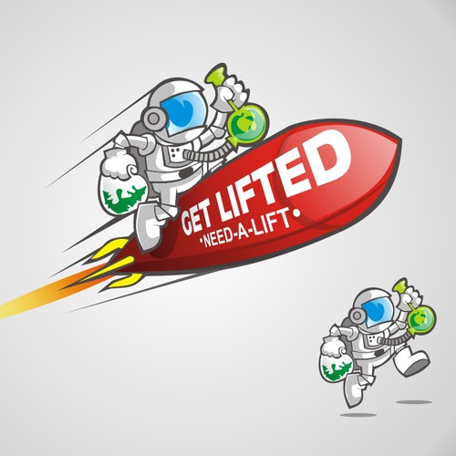 Create a stoner spaceman riding a rocketship logo for a Short Film