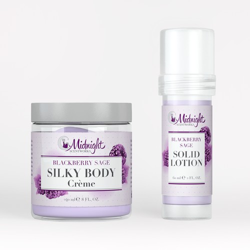 Label design for Midnight Scentworks body care 