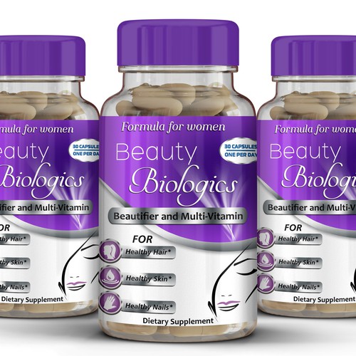 Elegant woman's health product label for Beauty Biologics