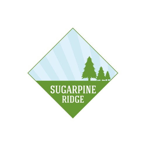 create a beauitful mountain and pine tree logo for a peaceful resort