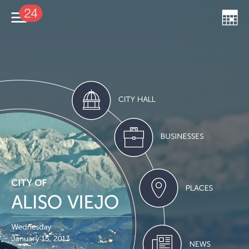 Mobile app home screen that will connect people with local government.