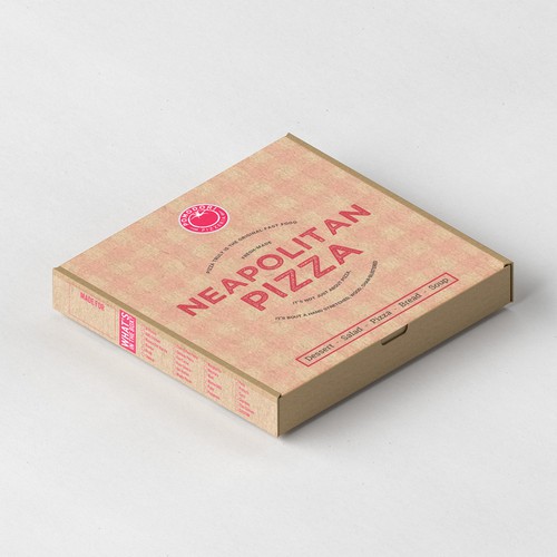 Fun, functional pizza box for Neapolitan pizzeria.