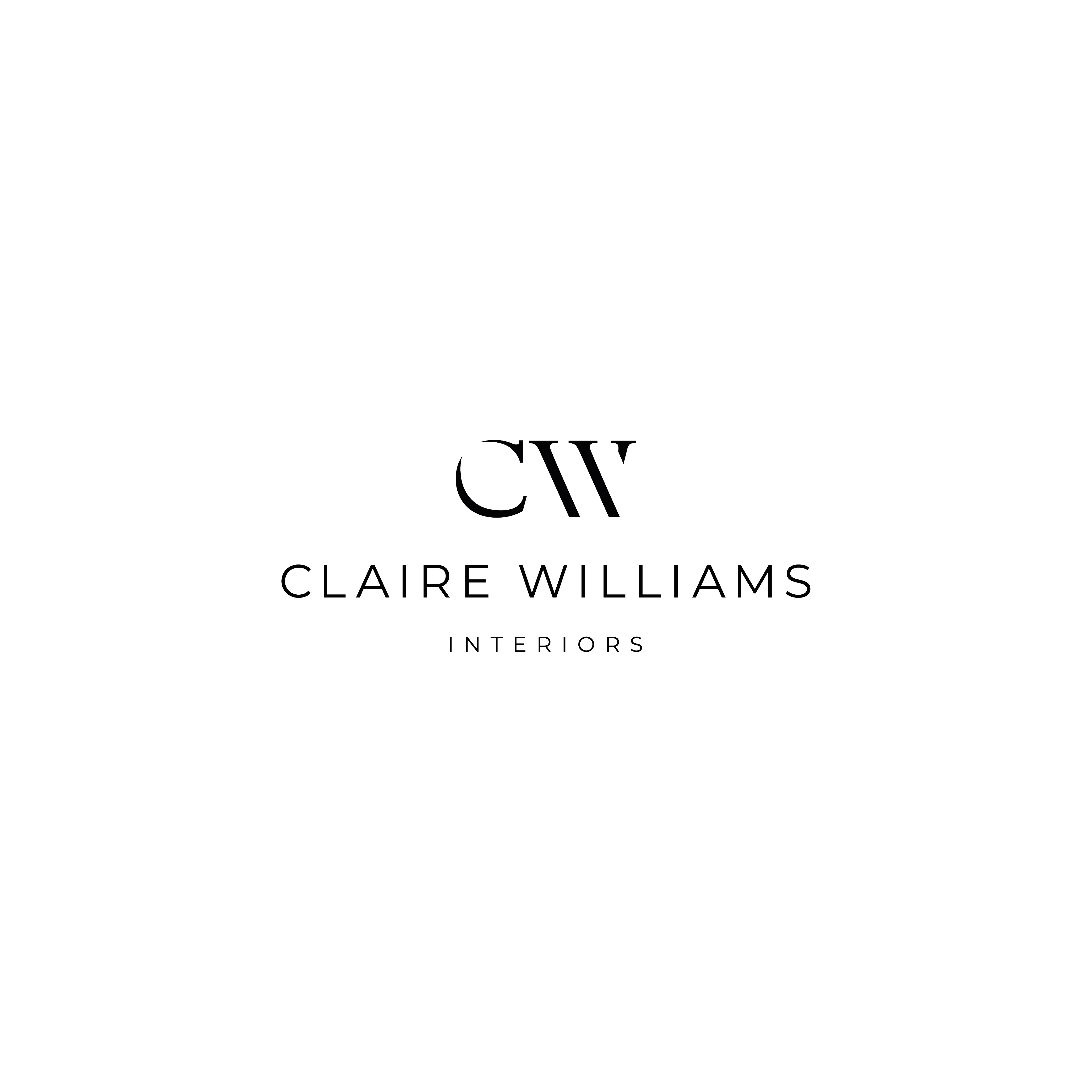 Female owned boutique residential interior design logo.  feminine, black & white, “CW” like a signature