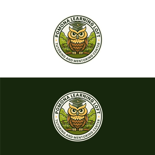 Green Owl Badge Style Logo for Education and School