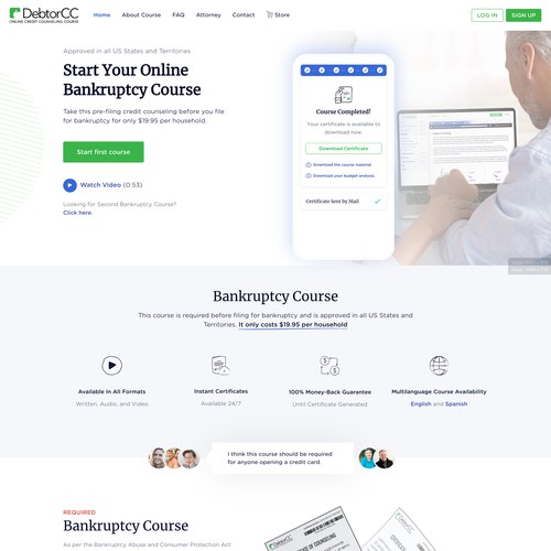 DebtorCC First Bankruptcy Course Web Design