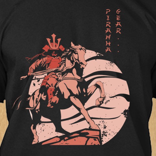 T-shirt design of a samurai for Piranha Gear
