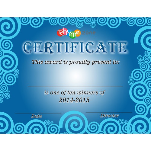 Create a beautiful award certificate for the RhymeZone Poetry Prize