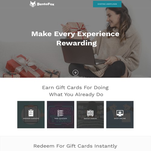 Homepage for Rewards Brand to appeal to users that want to earn money in exchange for completing task