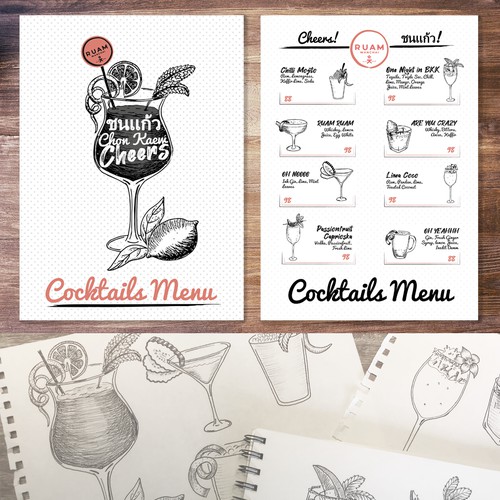 Hand drawn/vintage menu card for thai restaurant