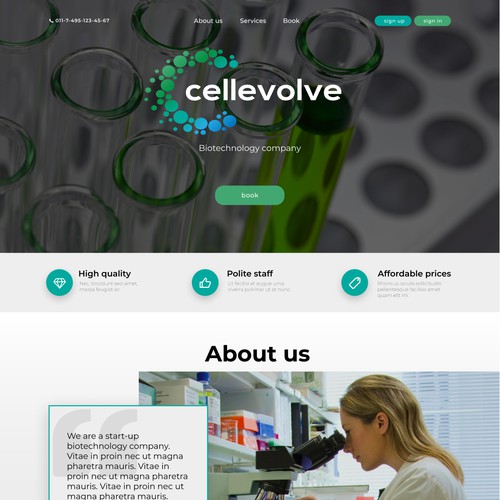Landing page for a medical company