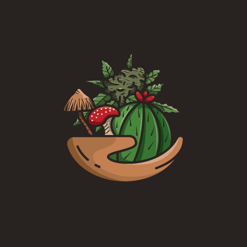 Cacti, mushrooms and cannabis logo