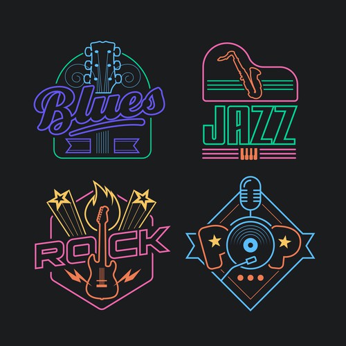 4 music genre badges.