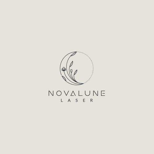 NovaLune Laser logo with Line art with natural elements for Spa & Esthetics